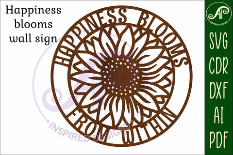 Happiness blooms Sunflower wall art sign, SVG file. vector SVG APInspireddesigns 