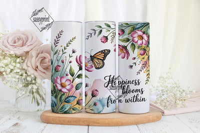 Happiness Blooms Tumbler Wrap Sublimation sassyprint 
