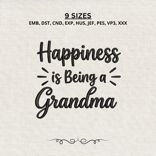 Happiness Is Being a Grandma Embroidery Design – Grandma Quote Machine Embroidery File, Grandmother Gift Design Embroidery/Applique DESIGNS PatternFeed8 