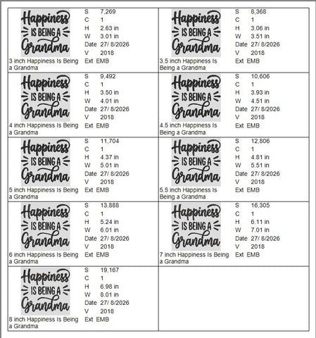 Happiness Is Being a Grandma Machine Embroidery Design – Grandma Quote Embroidery File Embroidery/Applique DESIGNS PatternFeed8 