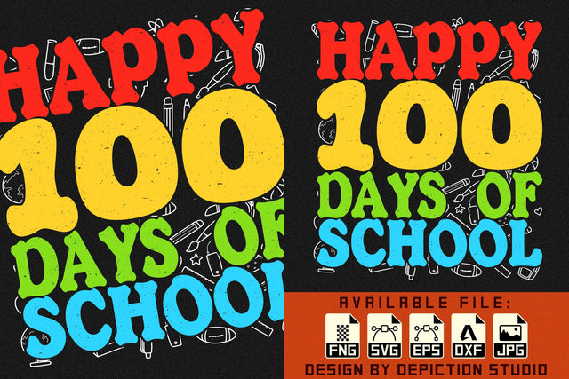 Happy 100 Days Of School T-Shirt, Back To Shirt, Kindergarten Shirt, Pre-K T-Shirt Print Template Sketch DESIGN Depiction Studio 