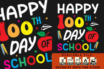 Happy 100th Day Of School T-Shirt, Back To School Kids Shirt, Kindergarten Shirt Print Template Sketch DESIGN Depiction Studio 