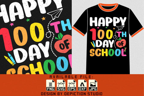 Happy 100th Day Of School T-Shirt, Kindergarten Kids Shirt, Back To School Shirt, Kids Pre-K Shirt Print Template Sketch DESIGN Depiction Studio 