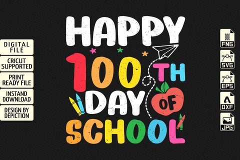 Happy 100th Day Of School T-Shirt, Kindergarten Kids Shirt, Back To School Shirt, Kids Pre-K Shirt Print Template Sketch DESIGN Depiction Studio 