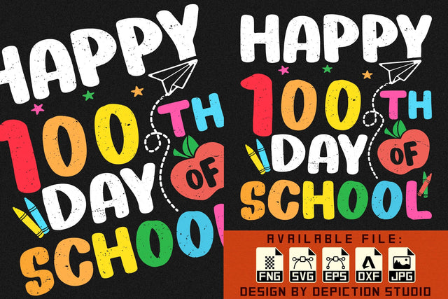 Happy 100th Day Of School T-Shirt, Kindergarten Kids Shirt, Back To School Shirt, Kids Pre-K Shirt Print Template Sketch DESIGN Depiction Studio 