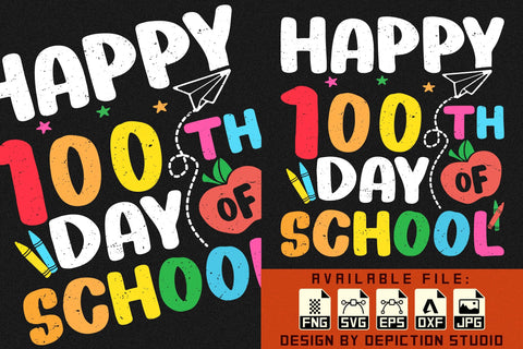 Happy 100th Day Of School T-Shirt, Kindergarten Kids Shirt, Back To School Shirt, Kids Pre-K Shirt Print Template Sketch DESIGN Depiction Studio 