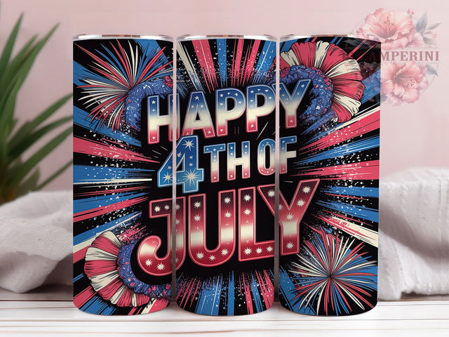 Happy 4th Bold Art 20oz Tumbler, Happy 4th of July, Bold Typography, Celebratory Design, Patriotic Theme, Festive Illustration, Skinny Tumbler, Sublimation PNG Sublimation Li Zamperini 