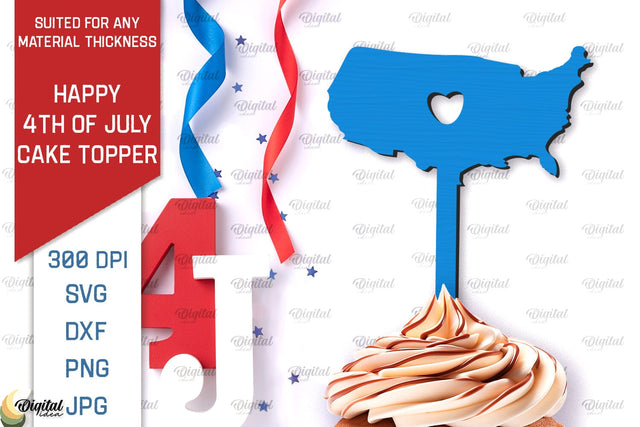 Happy 4th Of July Cake Topper Laser Cut. Cupcake Topper SVG SVG Evgenyia Guschina 