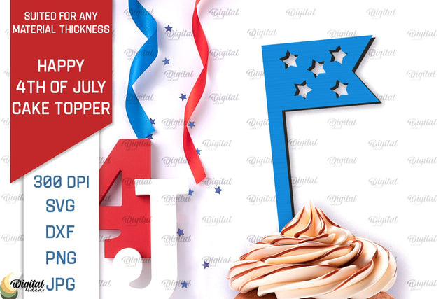 Happy 4th Of July Cake Topper Laser Cut. Cupcake Topper SVG SVG Evgenyia Guschina 