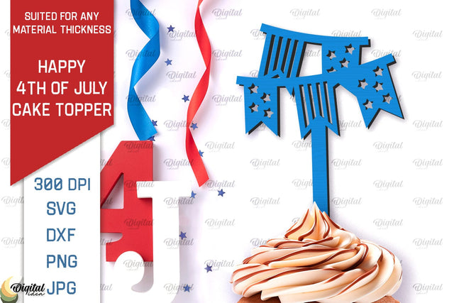 Happy 4th Of July Cake Topper Laser Cut. Cupcake Topper SVG SVG Evgenyia Guschina 