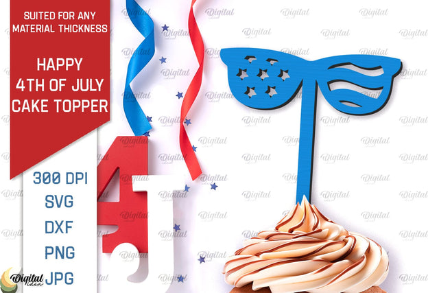 Happy 4th Of July Cake Topper Laser Cut. Cupcake Topper SVG SVG Evgenyia Guschina 