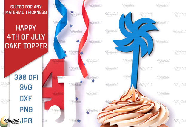Happy 4th Of July Cake Topper Laser Cut. Cupcake Topper SVG SVG Evgenyia Guschina 
