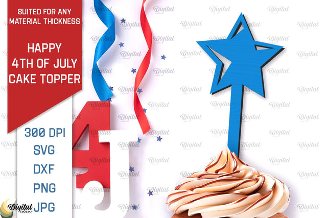 Happy 4th Of July Cake Topper Laser Cut. Cupcake Topper SVG SVG Evgenyia Guschina 