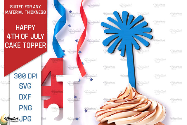 Happy 4th Of July Cake Topper Laser Cut. Cupcake Topper SVG SVG Evgenyia Guschina 