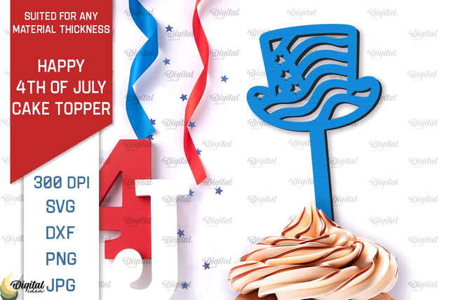 Happy 4th Of July Cake Topper Laser Cut. Cupcake Topper SVG SVG Evgenyia Guschina 