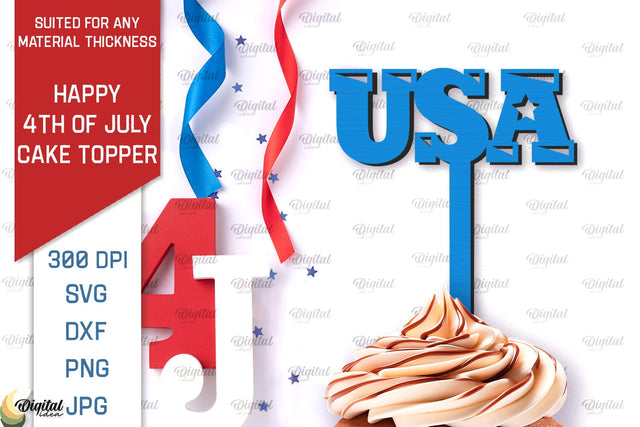 Happy 4th Of July Cake Topper Laser Cut. Cupcake Topper SVG SVG Evgenyia Guschina 