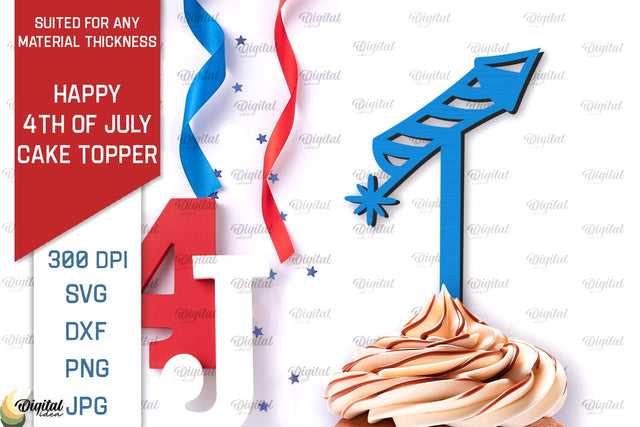 Happy 4th Of July Cake Topper Laser Cut. Cupcake Topper SVG SVG Evgenyia Guschina 