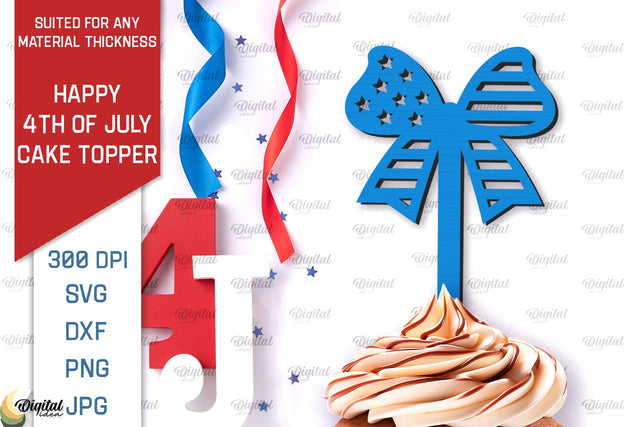 Happy 4th Of July Cake Topper Laser Cut. Cupcake Topper SVG SVG Evgenyia Guschina 