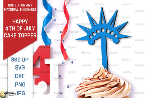 Happy 4th Of July Cake Toppers Laser Cut Bundle. Cupcake Toppers SVG SVG Evgenyia Guschina 