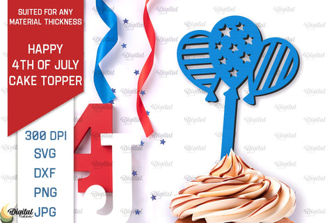 Happy 4th Of July Cake Toppers Laser Cut Bundle. Cupcake Toppers SVG SVG Evgenyia Guschina 