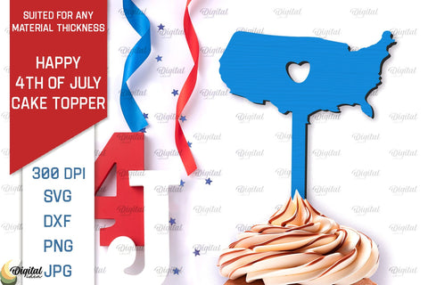 Happy 4th Of July Cake Toppers Laser Cut Bundle. Cupcake Toppers SVG SVG Evgenyia Guschina 