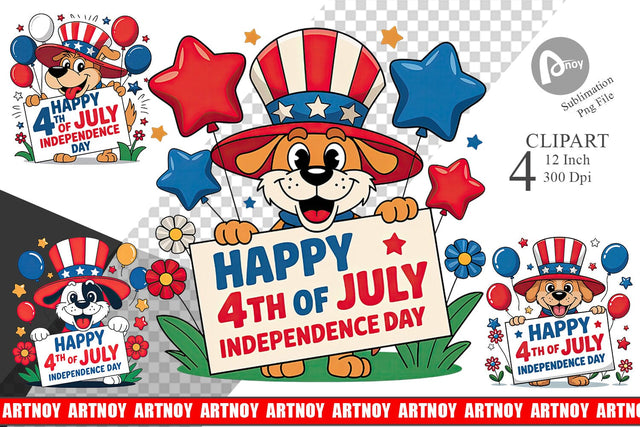 Happy 4th of July Dog Clipart Sublimation artnoy 