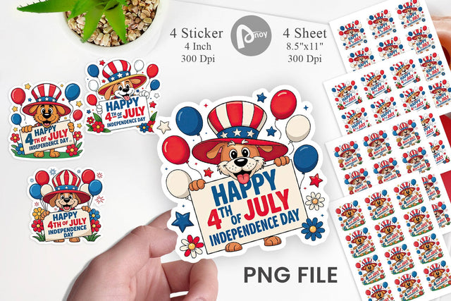 Happy 4th of July Dog Sticker Sublimation artnoy 