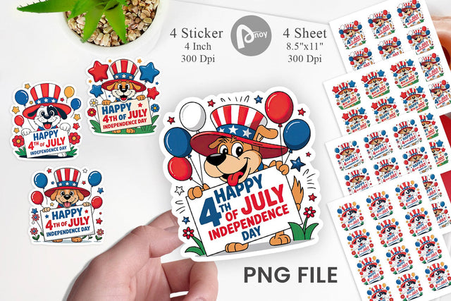 Happy 4th of July Dog Sticker Sublimation artnoy 