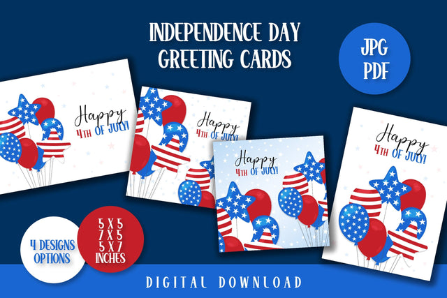 Happy 4th of July Greeting Cards | USA Independence Day | Printable July 4 Cards | United States Flag Style Balloons | Digital Download Sublimation AnnaViolet_store 