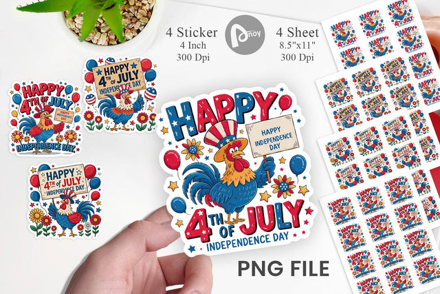 Happy 4th of July Rooster Sticker Sublimation artnoy 