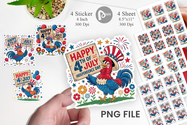 Happy 4th of July Rooster Sticker Sublimation artnoy 