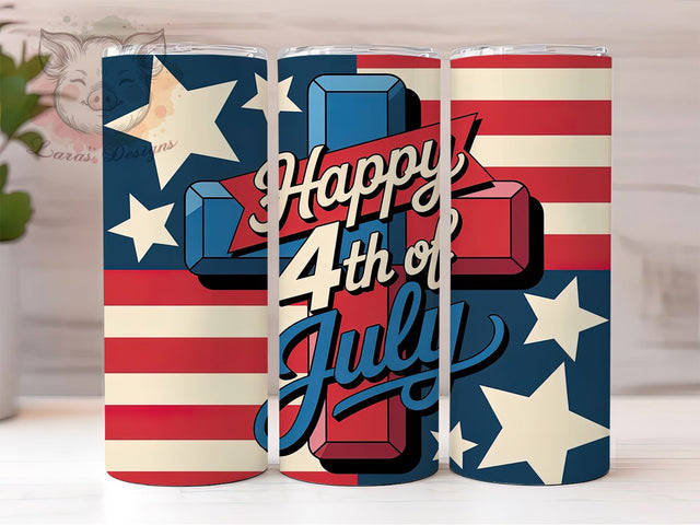 Happy 4th USA Flag 20oz Tumbler, American Flag Wrap, Patriotic USA Design, Independence Day Sublimation, July Fourth Wrap, 20oz Tumbler Design, PNG Tumbler Wrap Sublimation Lara' s Designs 