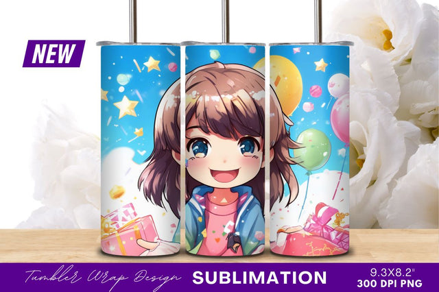 Happy Anime Girl With Gifts And Balloons Sublimation Regulrcrative 