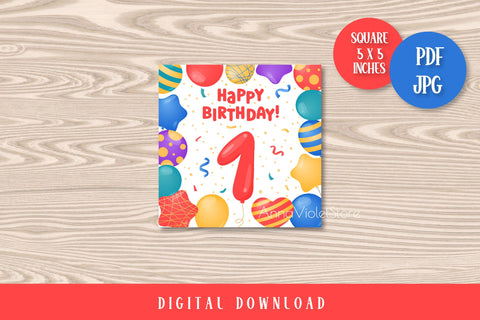 Happy Birthday 1 year Printable Card | First BDay Greetings Sublimation AnnaViolet_store 