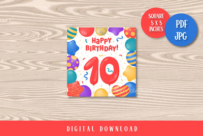 Happy Birthday 10 years Printable Card | Tenth BDay Greeting Card PDF Sublimation AnnaViolet_store 