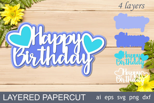 Happy birthday 3d cake topper, Birthday layered papercut 3D Paper AnastasiyaArtDesign 