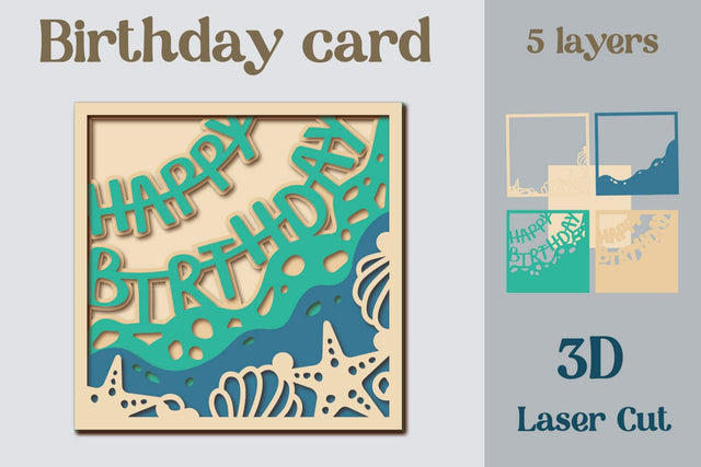 Happy Birthday 3d card, Layered Birthday card with seashell 3D Paper AnastasiyaArtDesign 