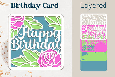 Happy Birthday 3d card with roses, Layered paper craft SVG AnastasiyaArtDesign 