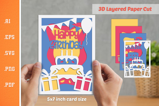 Happy Birthday - 3D Layered Paper Cut SVG SVG Slim Studio 