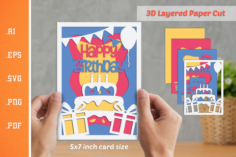 Happy Birthday - 3D Layered Paper Cut SVG SVG Slim Studio 