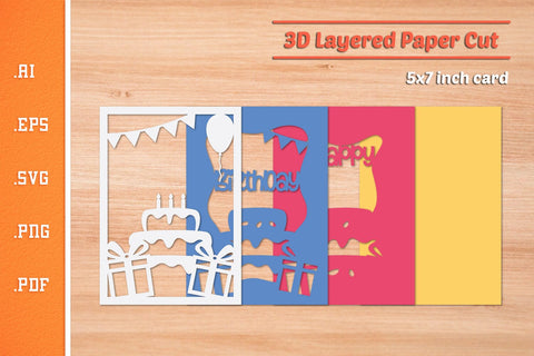 Happy Birthday - 3D Layered Paper Cut SVG SVG Slim Studio 