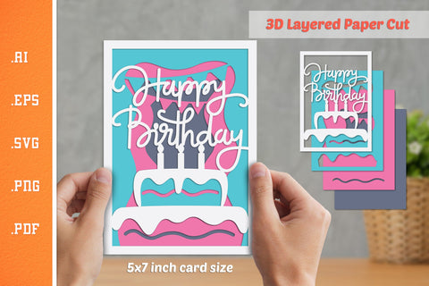 Happy Birthday - 3D Layered Paper Cut SVG SVG Slim Studio 