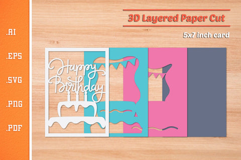 Happy Birthday - 3D Layered Paper Cut SVG SVG Slim Studio 