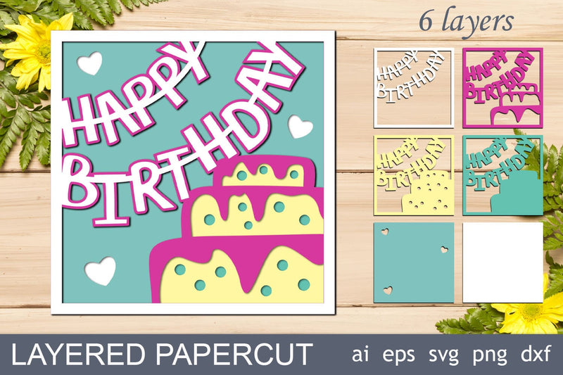 Happy Birthday 3d shadow box, Birthday card layered svg 3D Paper AnastasiyaArtDesign 