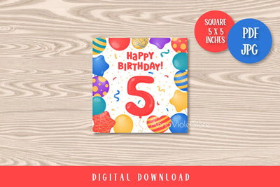 Happy Birthday 5 years Printable Card | Fifth BDay Greeting Sublimation AnnaViolet_store 