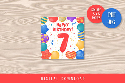 Happy Birthday 7 years Printable Card | Seventh BDay PDF Sublimation AnnaViolet_store 