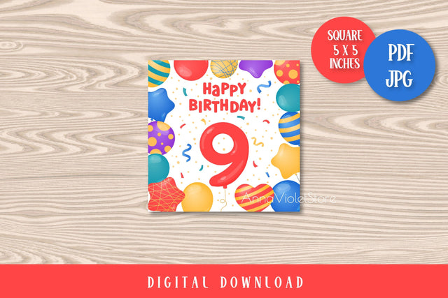 Happy Birthday 9 years Printable Card | Ninth BDay Greetings Sublimation AnnaViolet_store 