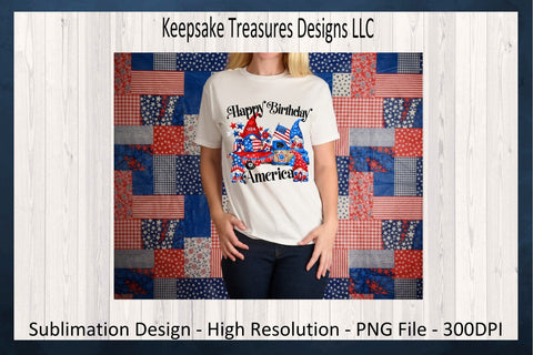 Happy Birthday America, 4th of July Gnome Truck Sublimation PNG Digital Download Sublimation Keepsake Treasures Designs LLC. 