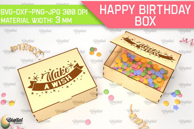 Happy Birthday Box Laser Cut. Decorative Wooden Gift Box SVG SVG Evgenyia Guschina 
