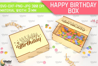 Happy Birthday Box Laser Cut. Decorative Wooden Gift Box SVG SVG Evgenyia Guschina 